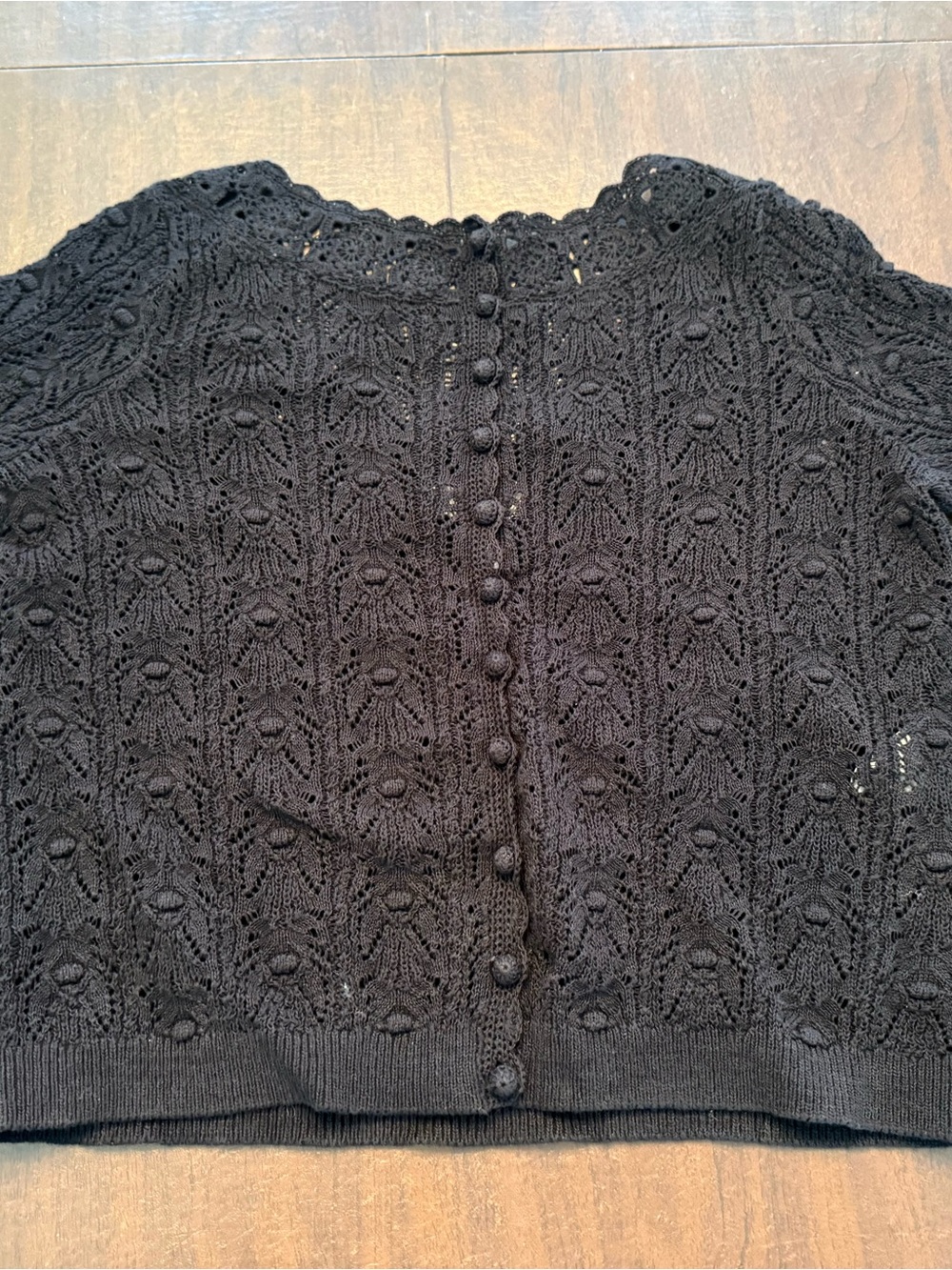 Sezane Black Crochet Knit Button-Front Sweater